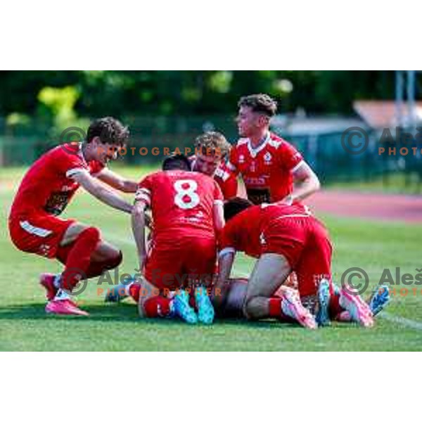in action during 2.SNL 2024/2025 football match between Slovan and Gorica in Ljubljana, Slovenia on May 11, 2025