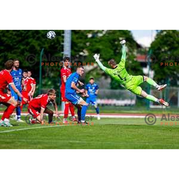 in action during 2.SNL 2024/2025 football match between Slovan and Gorica in Ljubljana, Slovenia on May 11, 2025