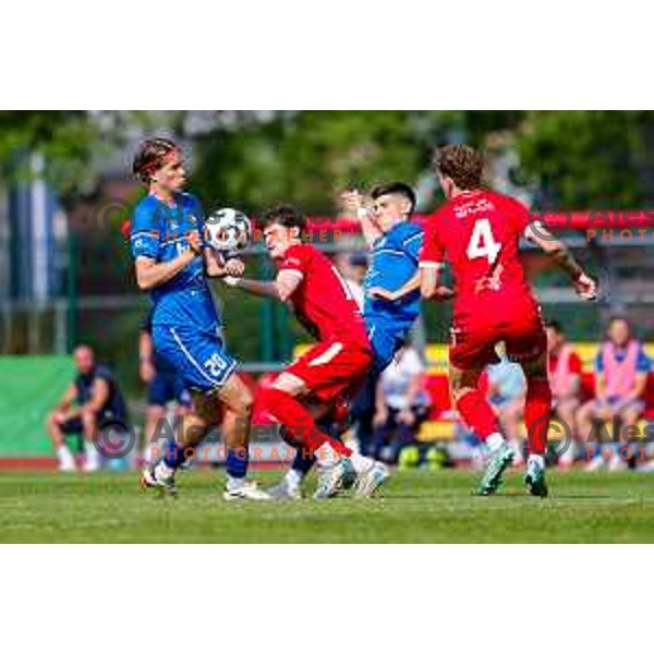 in action during 2.SNL 2024/2025 football match between Slovan and Gorica in Ljubljana, Slovenia on May 11, 2025