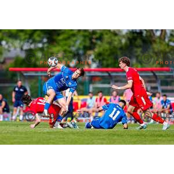 in action during 2.SNL 2024/2025 football match between Slovan and Gorica in Ljubljana, Slovenia on May 11, 2025