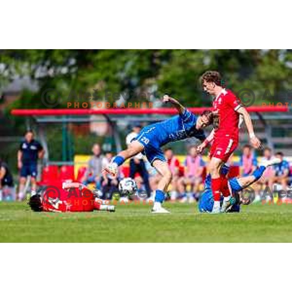 in action during 2.SNL 2024/2025 football match between Slovan and Gorica in Ljubljana, Slovenia on May 11, 2025