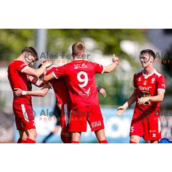 in action during 2.SNL 2024/2025 football match between Slovan and Gorica in Ljubljana, Slovenia on May 11, 2025