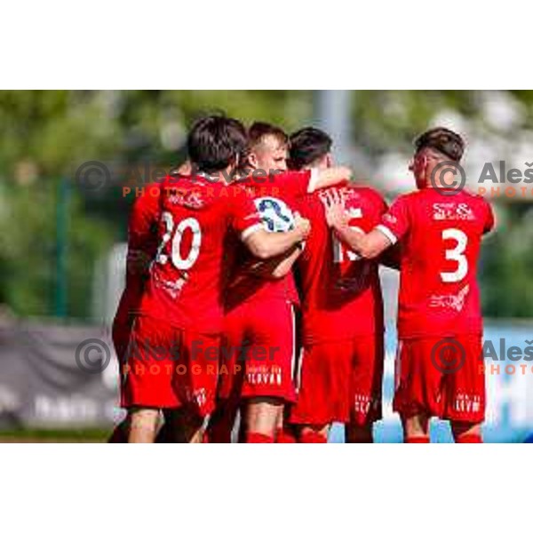 in action during 2.SNL 2024/2025 football match between Slovan and Gorica in Ljubljana, Slovenia on May 11, 2025