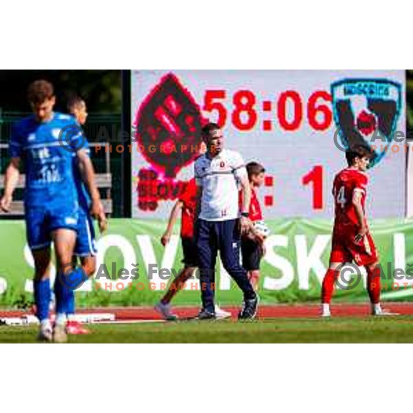in action during 2.SNL 2024/2025 football match between Slovan and Gorica in Ljubljana, Slovenia on May 11, 2025