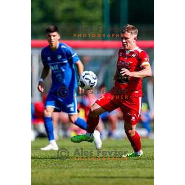 in action during 2.SNL 2024/2025 football match between Slovan and Gorica in Ljubljana, Slovenia on May 11, 2025