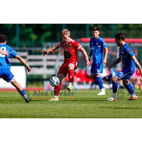 in action during 2.SNL 2024/2025 football match between Slovan and Gorica in Ljubljana, Slovenia on May 11, 2025