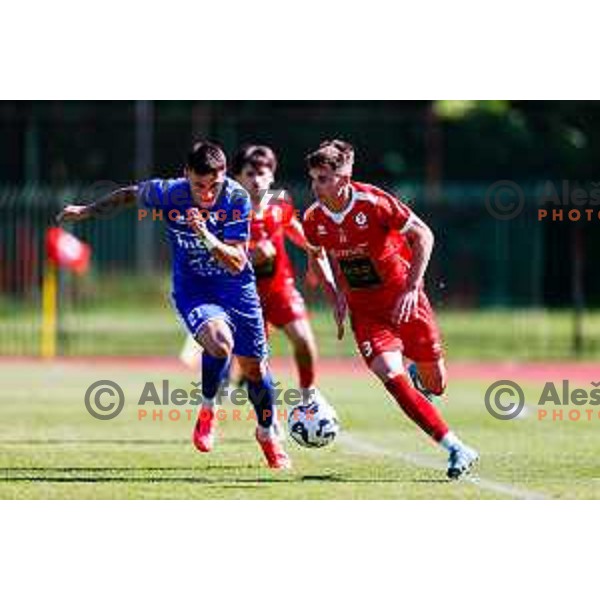in action during 2.SNL 2024/2025 football match between Slovan and Gorica in Ljubljana, Slovenia on May 11, 2025