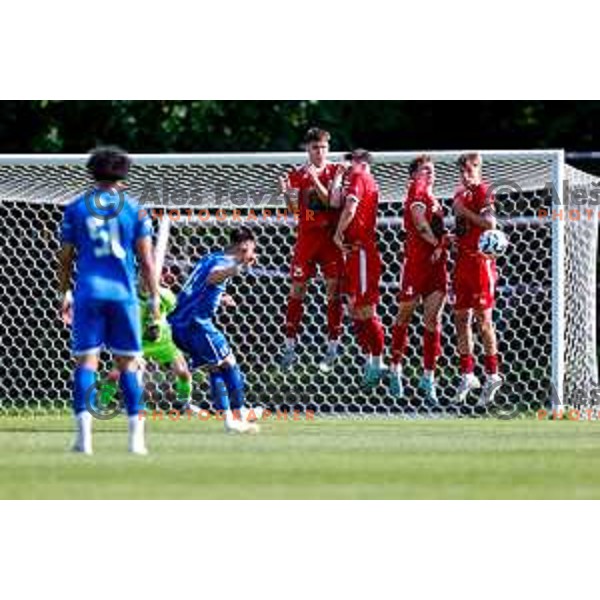 in action during 2.SNL 2024/2025 football match between Slovan and Gorica in Ljubljana, Slovenia on May 11, 2025