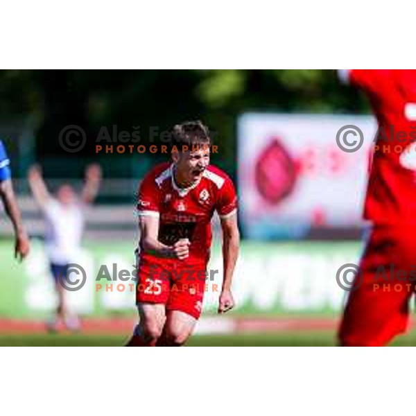 in action during 2.SNL 2024/2025 football match between Slovan and Gorica in Ljubljana, Slovenia on May 11, 2025