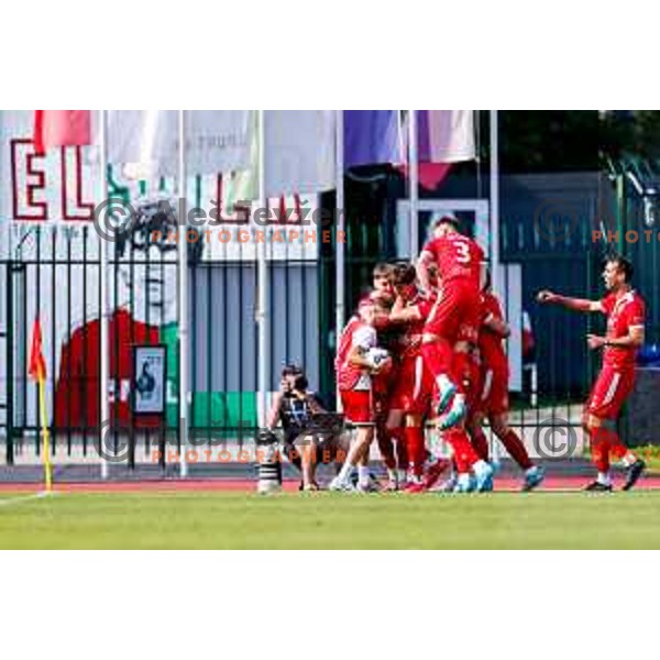 in action during 2.SNL 2024/2025 football match between Slovan and Gorica in Ljubljana, Slovenia on May 11, 2025