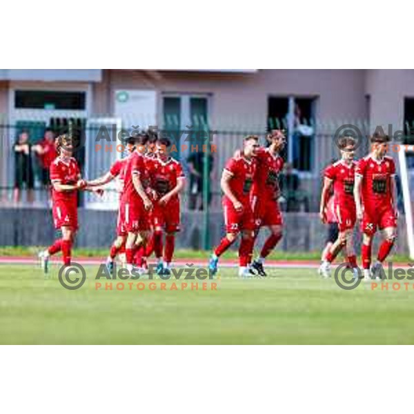 in action during 2.SNL 2024/2025 football match between Slovan and Gorica in Ljubljana, Slovenia on May 11, 2025
