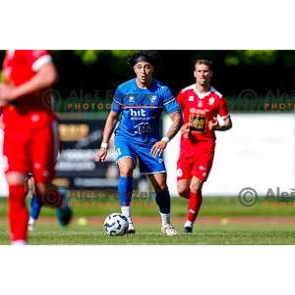 in action during 2.SNL 2024/2025 football match between Slovan and Gorica in Ljubljana, Slovenia on May 11, 2025