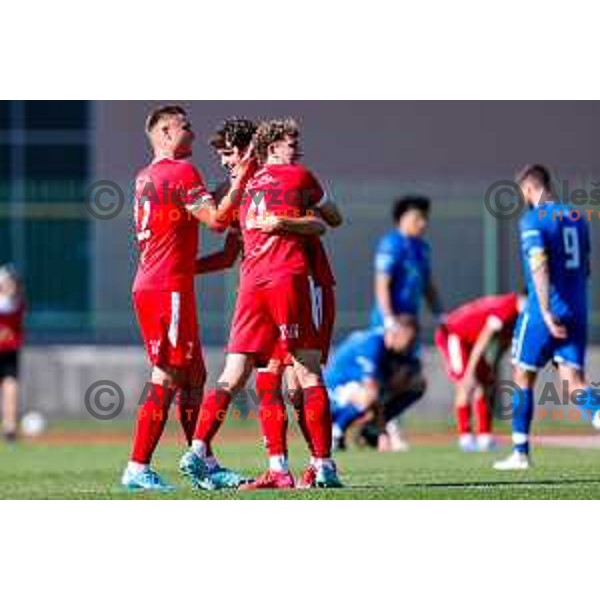 in action during 2.SNL 2024/2025 football match between Slovan and Gorica in Ljubljana, Slovenia on May 11, 2025