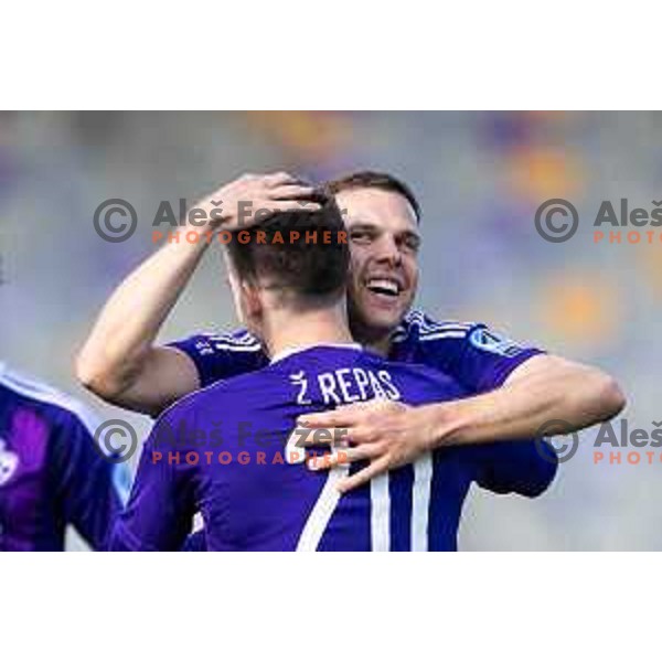 Pijus Sirvys celebrates during Prva liga Telemach football match between Maribor and Primorje in Ljudski vrt, Maribor, Slovenia on May 11, 2025. Photo: Jure Banfi