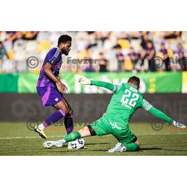 Benjamin Tetteh in action during Prva liga Telemach football match between Maribor and Primorje in Ljudski vrt, Maribor, Slovenia on May 11, 2025. Photo: Jure Banfi