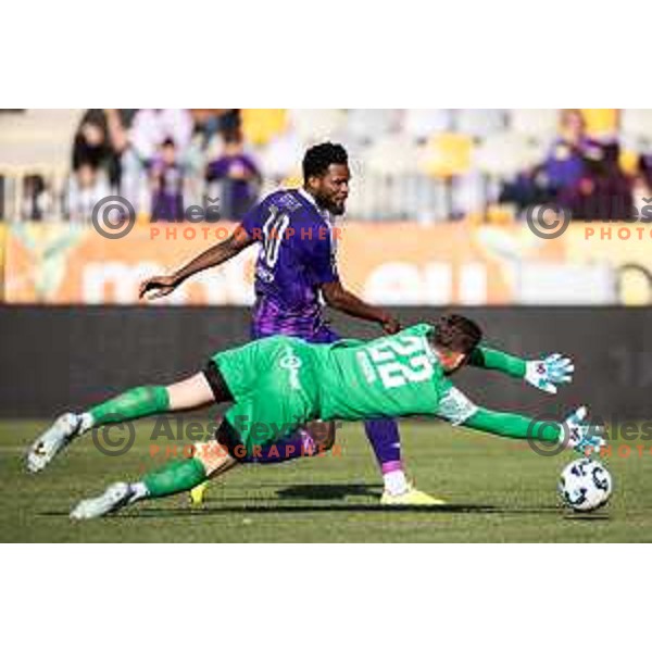 Benjamin Tetteh in action during Prva liga Telemach football match between Maribor and Primorje in Ljudski vrt, Maribor, Slovenia on May 11, 2025. Photo: Jure Banfi