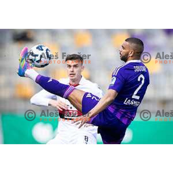Hilal Soudani in action during Prva liga Telemach football match between Maribor and Primorje in Ljudski vrt, Maribor, Slovenia on May 11, 2025. Photo: Jure Banfi