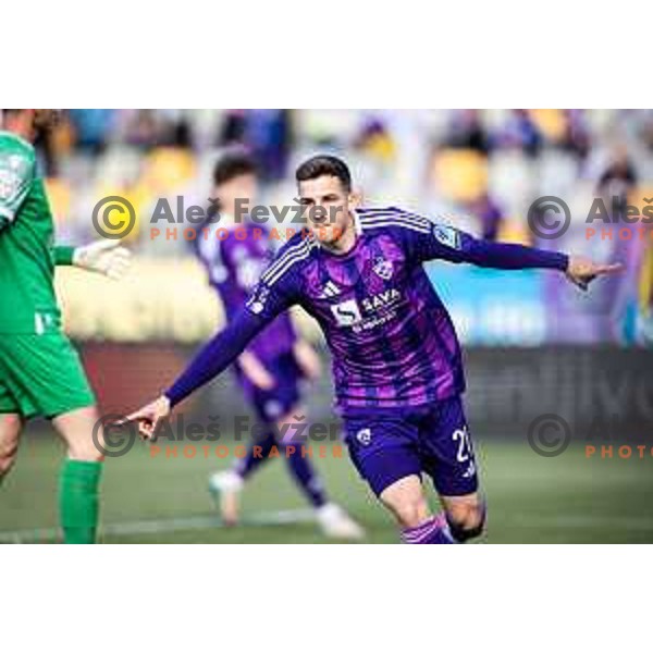 Ziga Repas celebrates goal during Prva liga Telemach football match between Maribor and Primorje in Ljudski vrt, Maribor, Slovenia on May 11, 2025. Photo: Jure Banfi