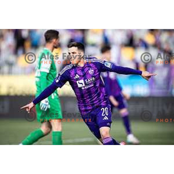 Ziga Repas celebrates goal during Prva liga Telemach football match between Maribor and Primorje in Ljudski vrt, Maribor, Slovenia on May 11, 2025. Photo: Jure Banfi