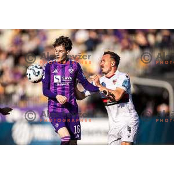 Niko Grlic vs Tilen Klemencic in action during Prva liga Telemach football match between Maribor and Primorje in Ljudski vrt, Maribor, Slovenia on May 11, 2025. Photo: Jure Banfi