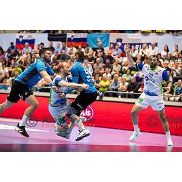 Domen Tajnik during Euro Men 2026 Qualifiers handball match between Slovenia and Estonia in Golovec Hall, Celje, Slovenia on May 11, 2025