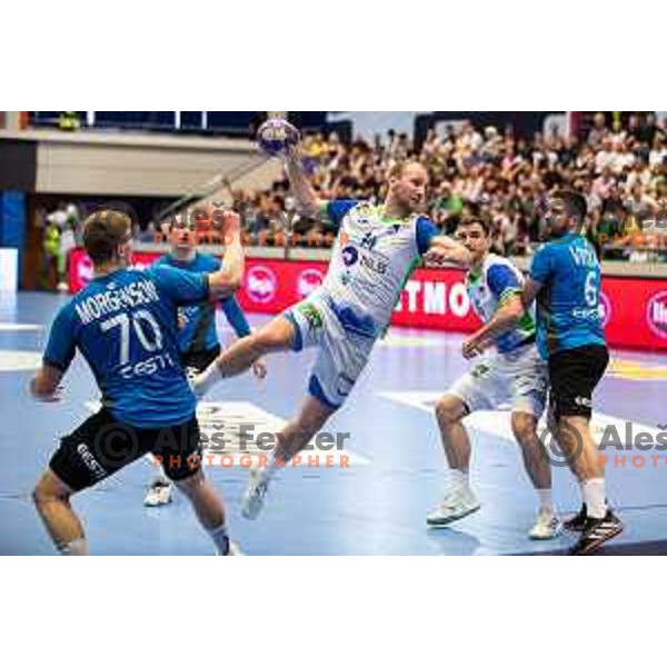 Domen Tajnik during Euro Men 2026 Qualifiers handball match between Slovenia and Estonia in Golovec Hall, Celje, Slovenia on May 11, 2025