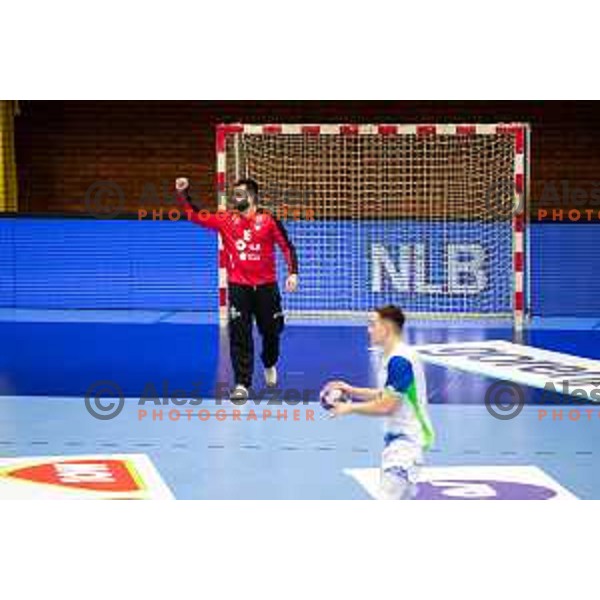 Miljan Vujovic during Euro Men 2026 Qualifiers handball match between Slovenia and Estonia in Golovec Hall, Celje, Slovenia on May 11, 2025