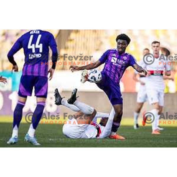 Bradley Hodillon Matufueni M\'Bondo in action during Prva liga Telemach football match between Maribor and Primorje in Ljudski vrt, Maribor, Slovenia on May 11, 2025. Photo: Jure Banfi