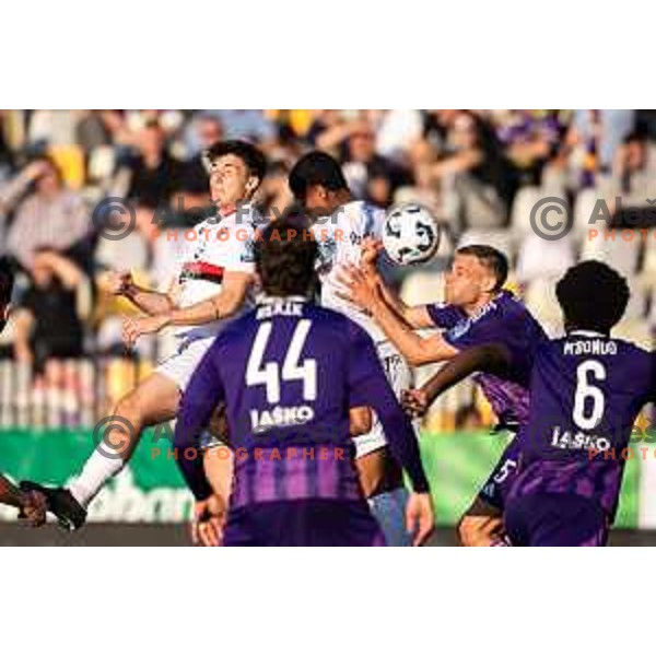 Pijus Sirvys in action during Prva liga Telemach football match between Maribor and Primorje in Ljudski vrt, Maribor, Slovenia on May 11, 2025. Photo: Jure Banfi