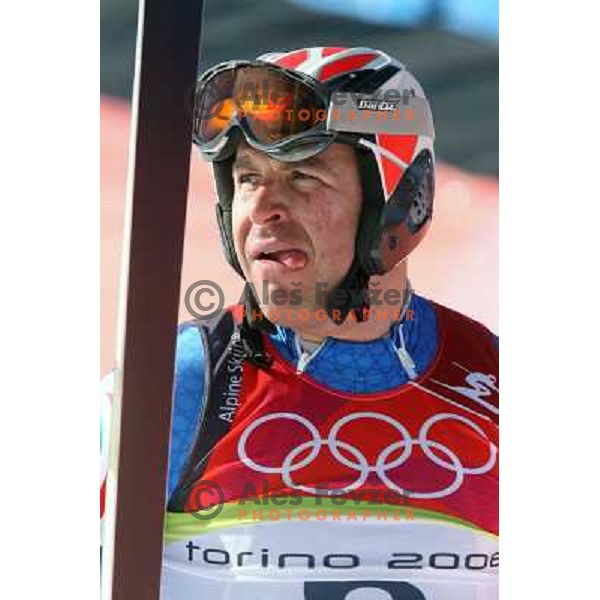 in the finish line of 2006 Torino Winter Olympic games men\'s downhill race in Borgata, Sestriere on February 12, 2006