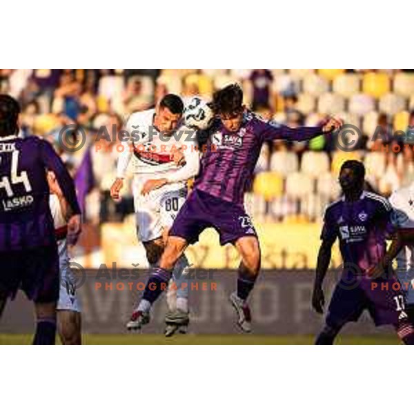 Mirko Mutavcic vs Nejc Viher in action during Prva liga Telemach football match between Maribor and Primorje in Ljudski vrt, Maribor, Slovenia on May 11, 2025. Photo: Jure Banfi