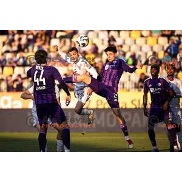 Mirko Mutavcic vs Nejc Viher in action during Prva liga Telemach football match between Maribor and Primorje in Ljudski vrt, Maribor, Slovenia on May 11, 2025. Photo: Jure Banfi