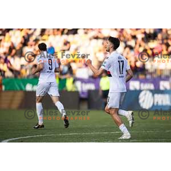 Zan Besir celebrates goal during Prva liga Telemach football match between Maribor and Primorje in Ljudski vrt, Maribor, Slovenia on May 11, 2025. Photo: Jure Banfi