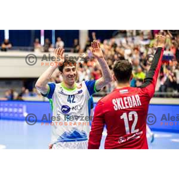 Vid Miklavec during Euro Men 2026 Qualifiers handball match between Slovenia and Estonia in Golovec Hall, Celje, Slovenia on May 11, 2025