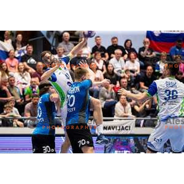 Matic Groselj during Euro Men 2026 Qualifiers handball match between Slovenia and Estonia in Golovec Hall, Celje, Slovenia on May 11, 2025