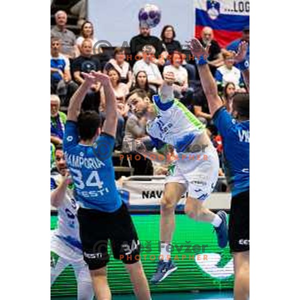 Matic Groselj during Euro Men 2026 Qualifiers handball match between Slovenia and Estonia in Golovec Hall, Celje, Slovenia on May 11, 2025