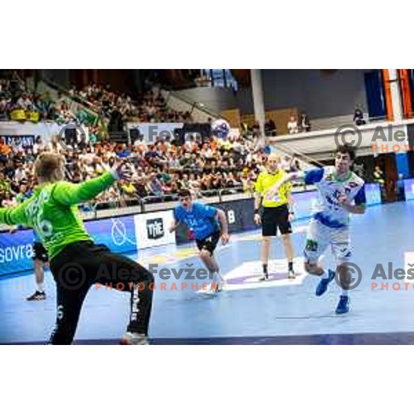 Vid Miklavec during Euro Men 2026 Qualifiers handball match between Slovenia and Estonia in Golovec Hall, Celje, Slovenia on May 11, 2025
