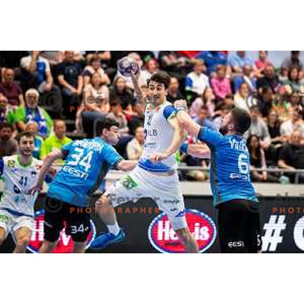 Vid Miklavec during Euro Men 2026 Qualifiers handball match between Slovenia and Estonia in Golovec Hall, Celje, Slovenia on May 11, 2025