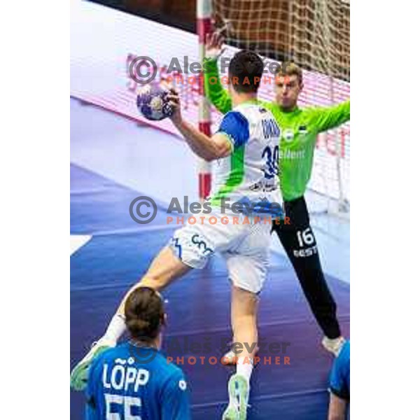 Tim Cokan during Euro Men 2026 Qualifiers handball match between Slovenia and Estonia in Golovec Hall, Celje, Slovenia on May 11, 2025