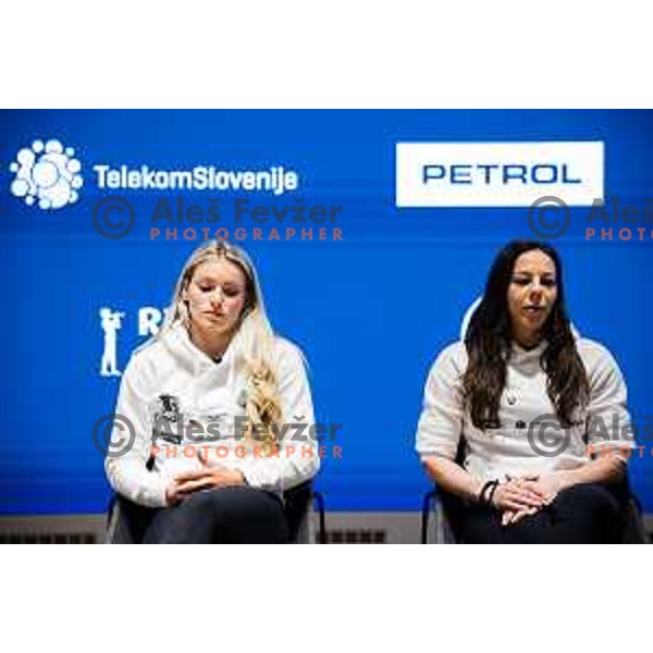 Teja Belak and Tjasa Kysselef during press conference of Slovenian Gymnastic federation prior to 19. FIG Art World Challange Cup in Koper, Slovenia on May 13, 2025, Ljubljana, Slovenia Photo: Grega Valancic