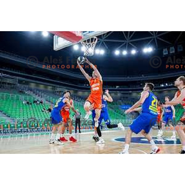 Gregor Glas in action during second game of the quarter-final of OTP Bank League 2024/2025 basketball match between Cedevita Olimpija and Sencur GGD in Ljubljana, Slovenia on May 13, 2025
