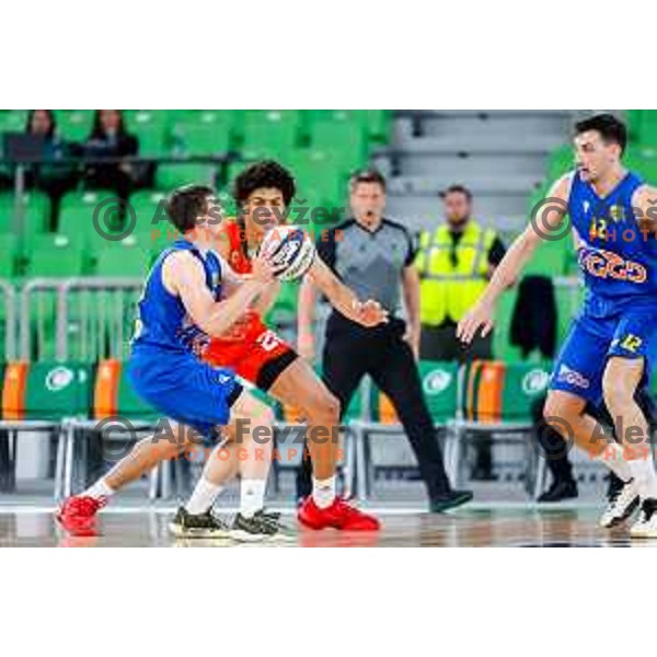 In action during second game of the quarter-final of OTP Bank League 2024/2025 basketball match between Cedevita Olimpija and Sencur GGD in Ljubljana, Slovenia on May 13, 2025
