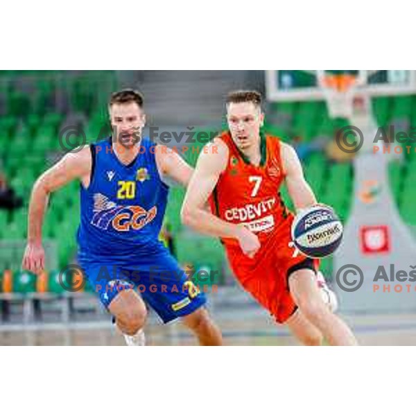 Gregor Glas in action during second game of the quarter-final of OTP Bank League 2024/2025 basketball match between Cedevita Olimpija and Sencur GGD in Ljubljana, Slovenia on May 13, 2025