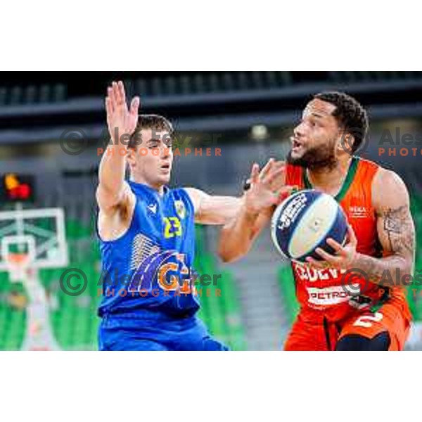 Devante Jones in action during second game of the quarter-final of OTP Bank League 2024/2025 basketball match between Cedevita Olimpija and Sencur GGD in Ljubljana, Slovenia on May 13, 2025