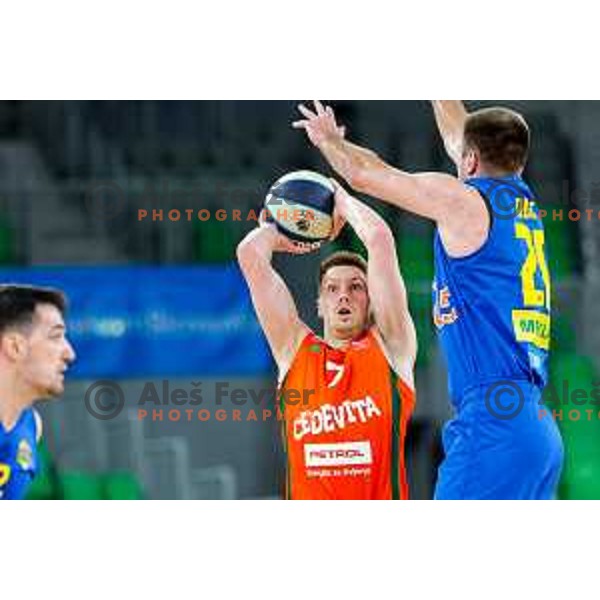 Gregor Glas in action during second game of the quarter-final of OTP Bank League 2024/2025 basketball match between Cedevita Olimpija and Sencur GGD in Ljubljana, Slovenia on May 13, 2025