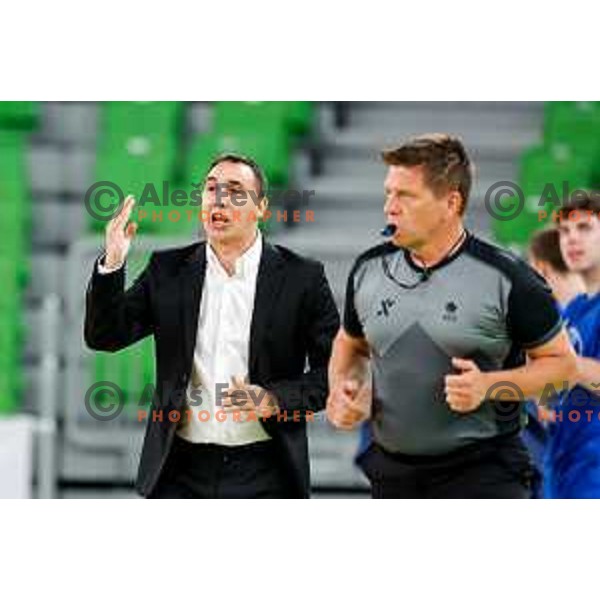 In action during second game of the quarter-final of OTP Bank League 2024/2025 basketball match between Cedevita Olimpija and Sencur GGD in Ljubljana, Slovenia on May 13, 2025