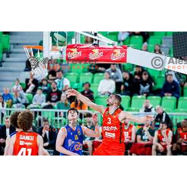 In action during second game of the quarter-final of OTP Bank League 2024/2025 basketball match between Cedevita Olimpija and Sencur GGD in Ljubljana, Slovenia on May 13, 2025