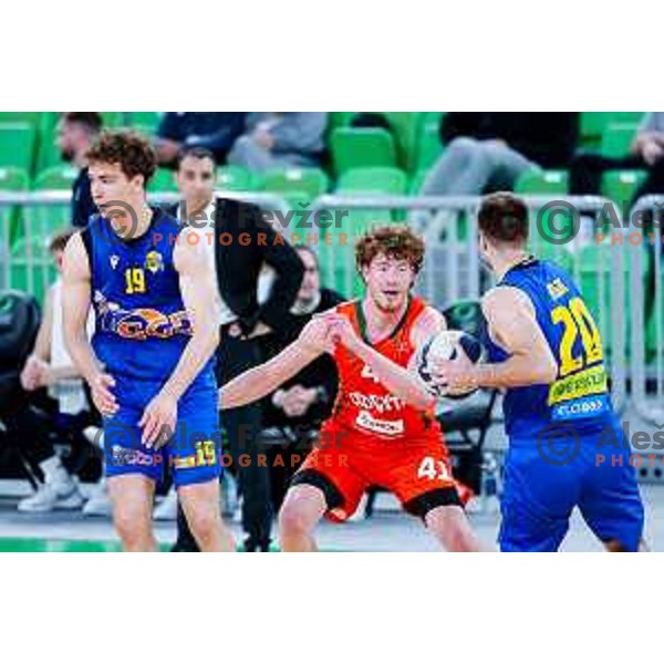 In action during second game of the quarter-final of OTP Bank League 2024/2025 basketball match between Cedevita Olimpija and Sencur GGD in Ljubljana, Slovenia on May 13, 2025