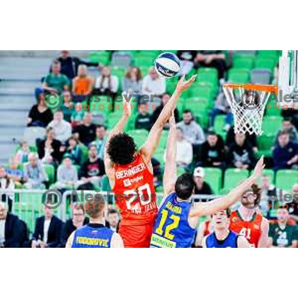 Joan Beringer in action during second game of the quarter-final of OTP Bank League 2024/2025 basketball match between Cedevita Olimpija and Sencur GGD in Ljubljana, Slovenia on May 13, 2025