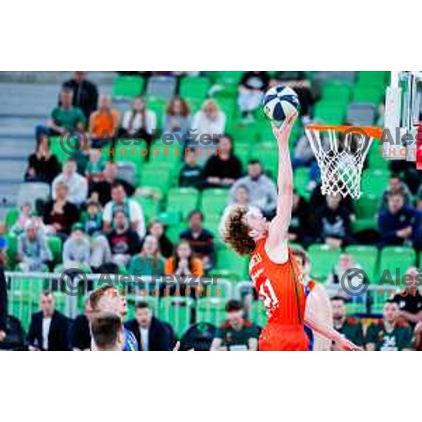 In action during second game of the quarter-final of OTP Bank League 2024/2025 basketball match between Cedevita Olimpija and Sencur GGD in Ljubljana, Slovenia on May 13, 2025